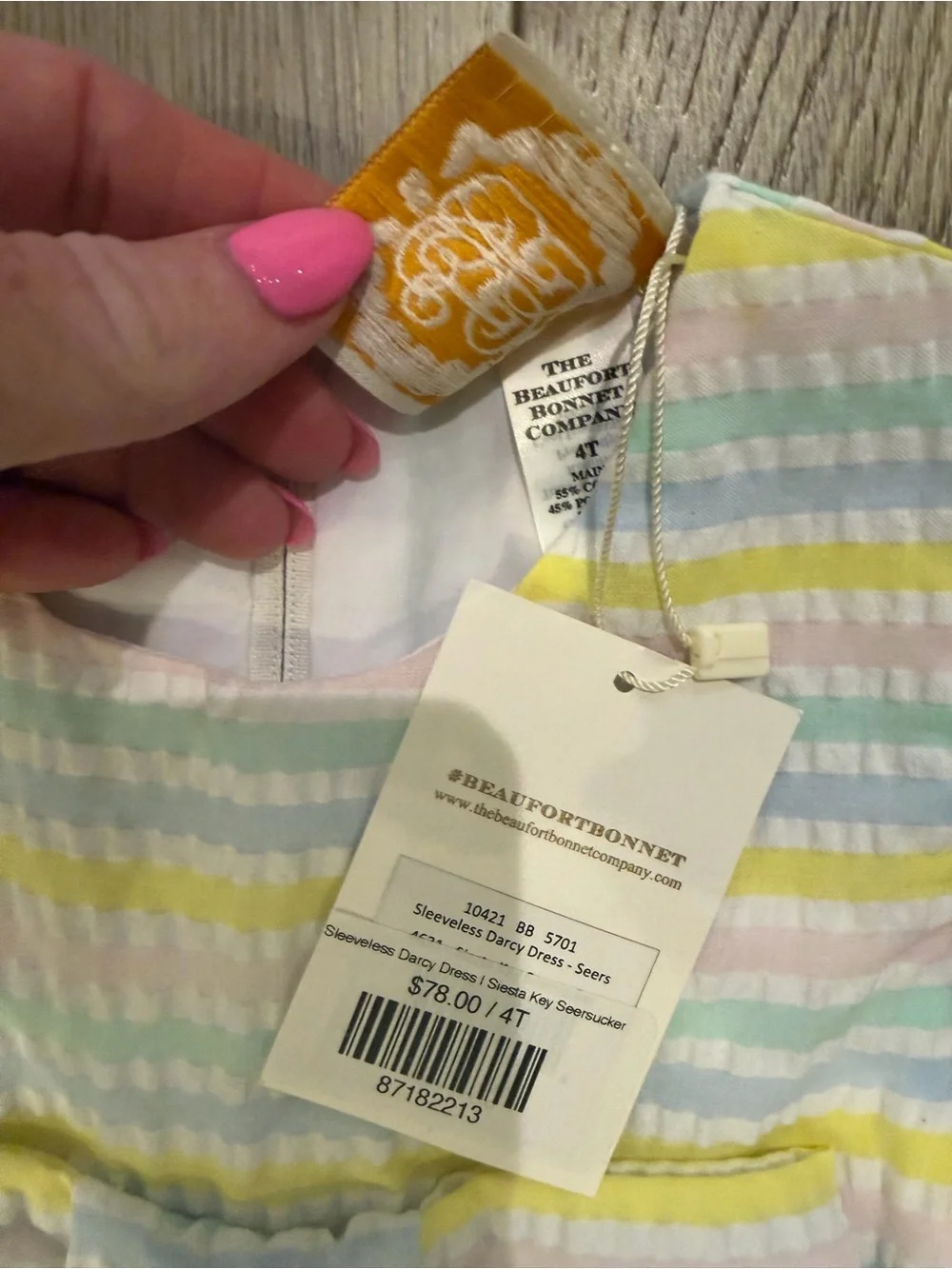 The Beaufort Bonnet Company Pastel Multi-Stripe Bow Dress- NWT